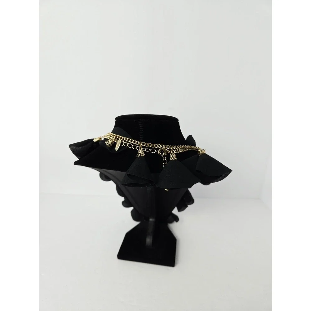 Natasha black gold tone‎ tassel necklace double layer